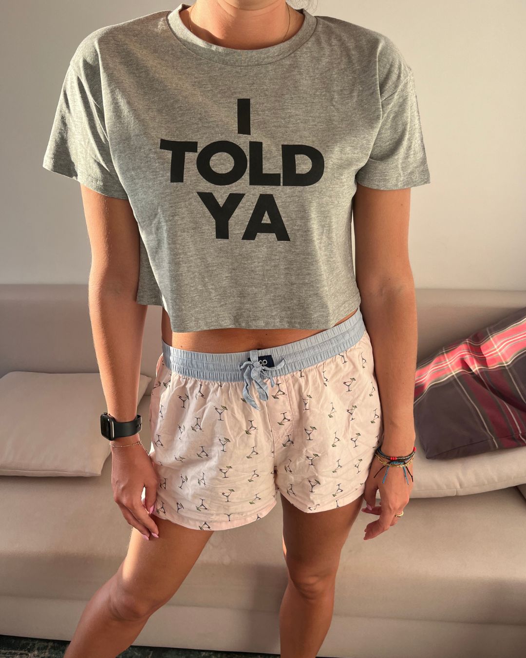 I TOLD YA crop t-shirt grey
