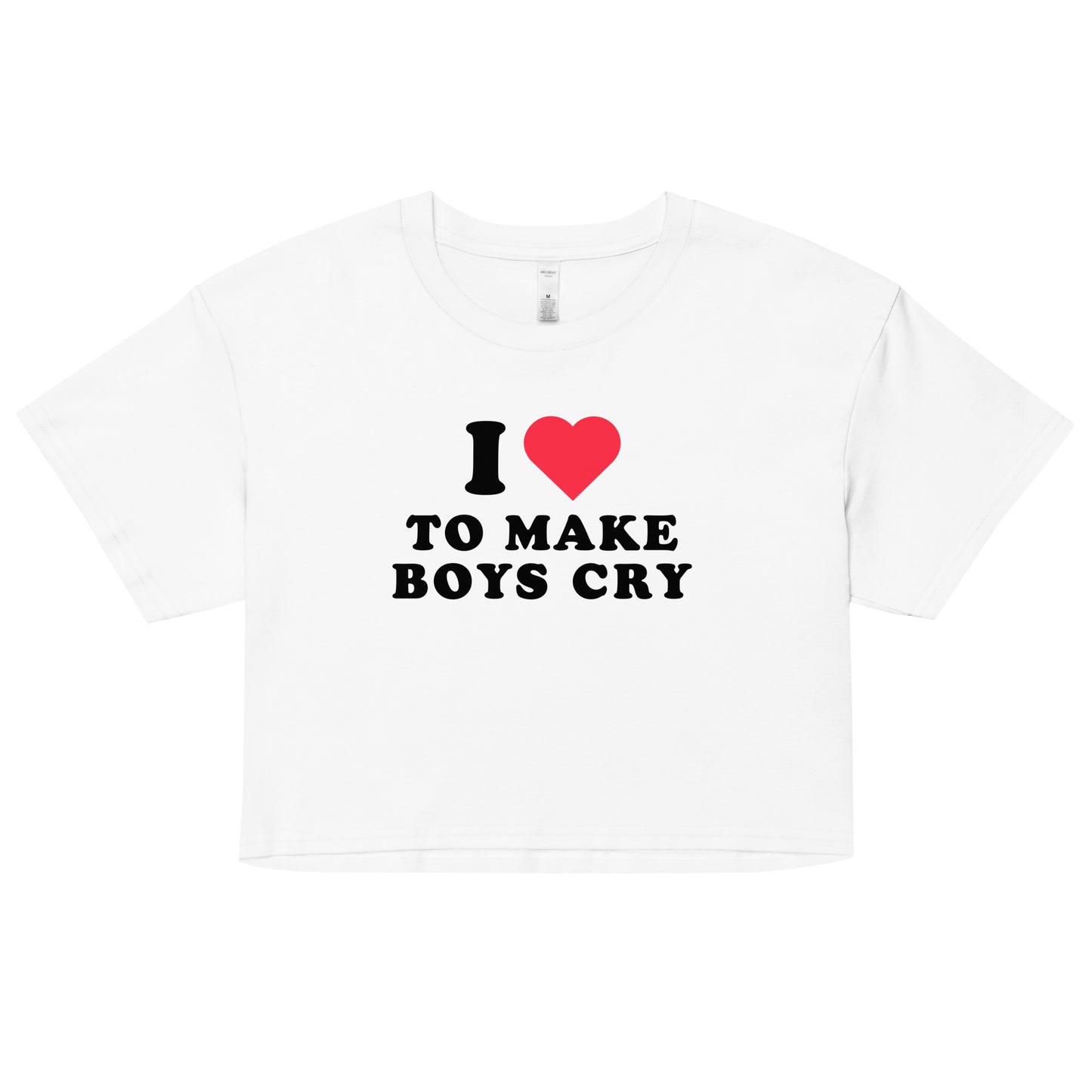 I LOVE TO MAKE BOYS CRY CROP T-SHIRT. AITANA SINGER. WHITE.