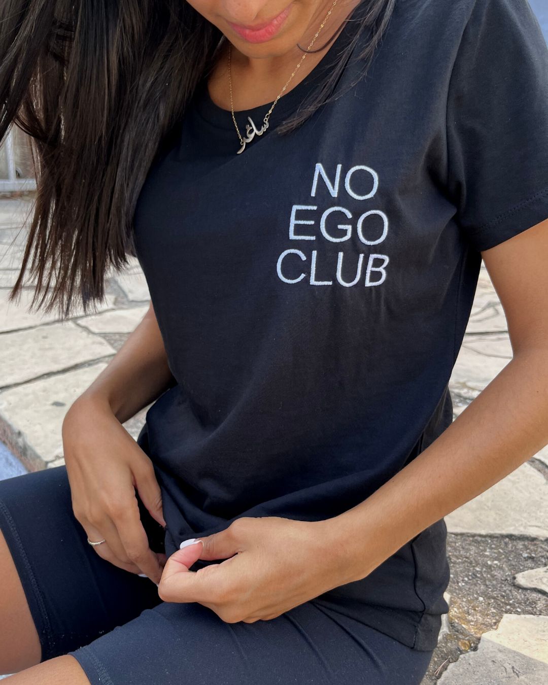 No Ego Club t-shirt black and women. Clothes With Words apparel.