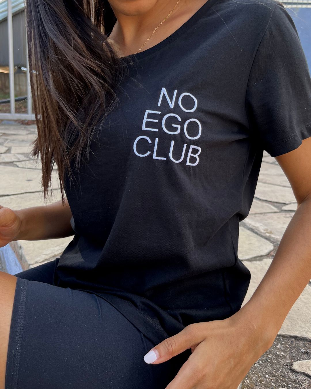No Ego Club t-shirt black and women. Clothes With Words apparel.