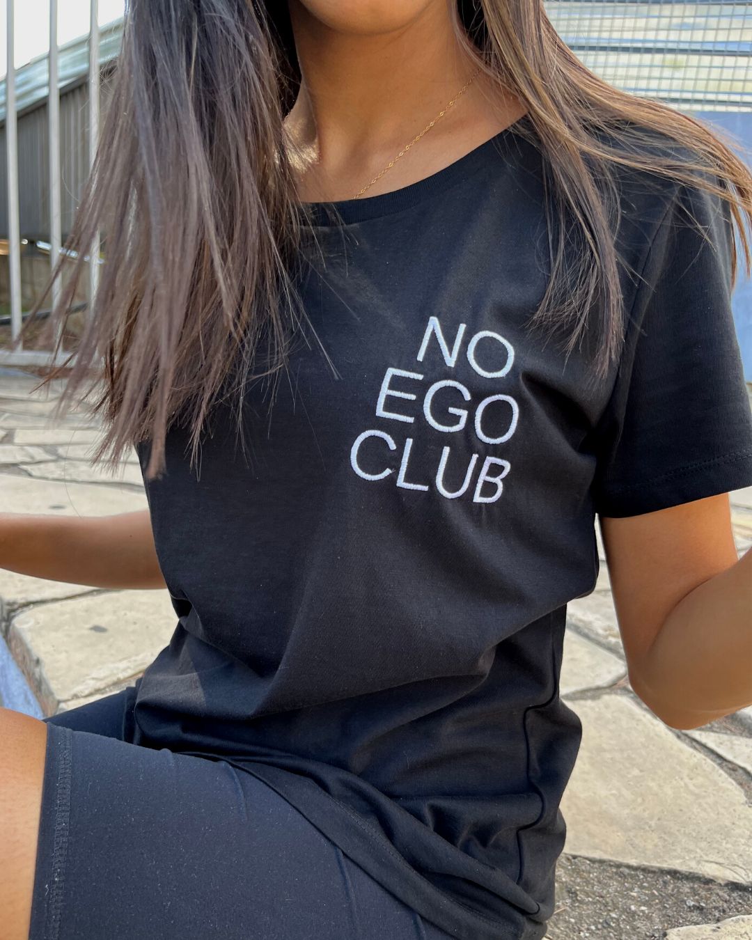 No Ego Club t-shirt black and women. Clothes With Words apparel.