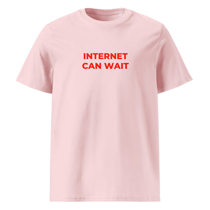 Internet Can Wait organic graphic T-shirt with smart digital life quote printed on front in minimalist design